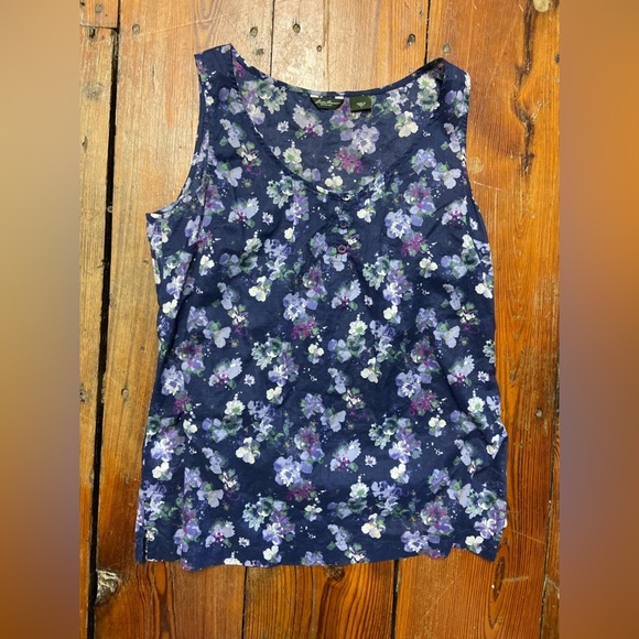 Eddie Bauer Women’s Sleeveless Blouse Size S Navy Floral Cotton Summer Spring - Picture 8 of 10